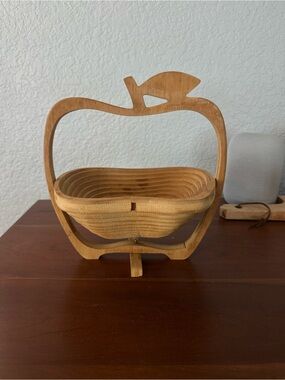 Wooden Apple Fruit Basket Foldable - Natural Bamboo Home Accent
